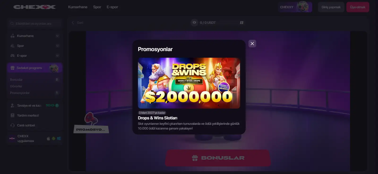 CHEXX hoş geldin paketinin &uuml;&ccedil; para yatırma kademesi ve &uuml;cretsiz d&ouml;n&uuml;ş miktarları